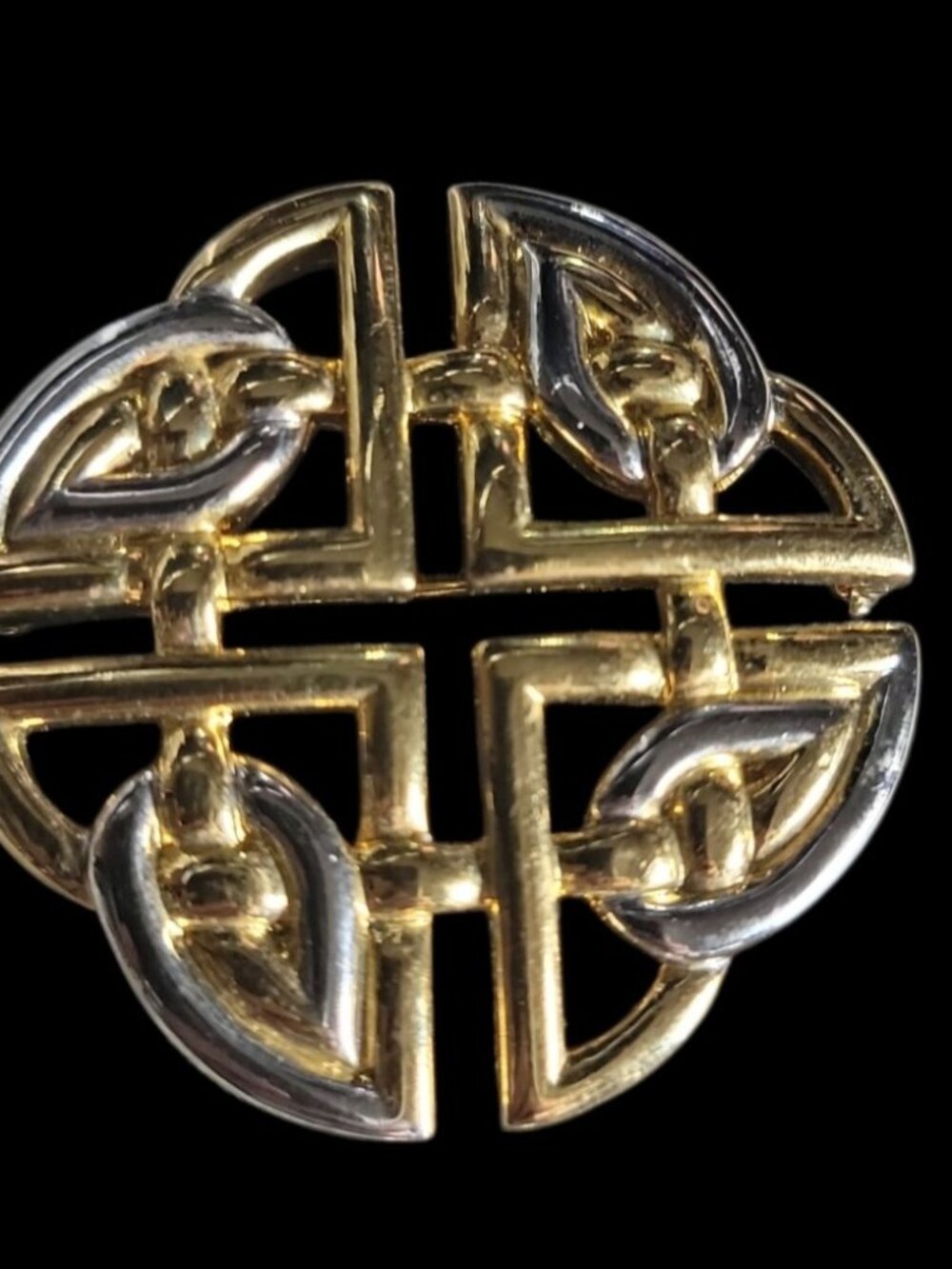 Solder Celtnic Knots Vintage Brooch Two Tone Interlocking Corner High End Estate